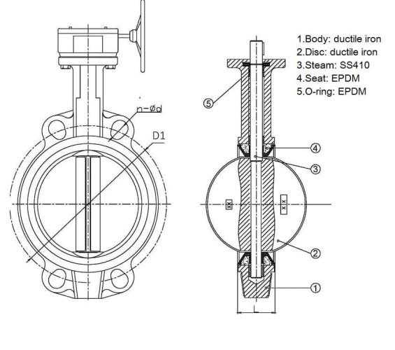 PN16 DN100 Butterfly valve, cast iron body and disc, Seat EPDM