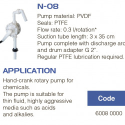 Handfasspumpe FLUIMAC NEPTUNE N-08, PVDF, PTFE für hochaggressive Medien, Säuren, Laugen