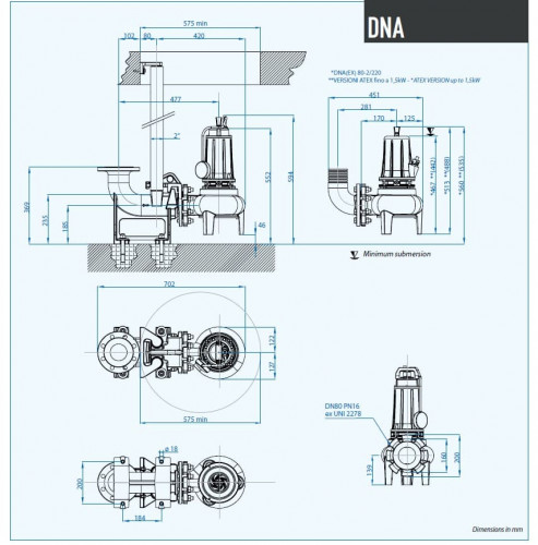 Погружний насос Dreno DNA-EX 80-2/220 T з вихровим робочим колесом