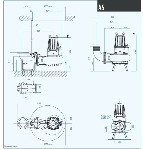 Погружной насос AT-EX 200/6/240 C.280 Dreno Pompe с режущим открытым рабочим колесом