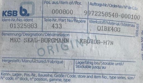 Замена механического уплотнения KSB MTC