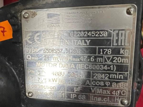 Sellos mecánicos para la bomba de aguas residuales Ebara 5DRS57.5T2BG 7,5 kW